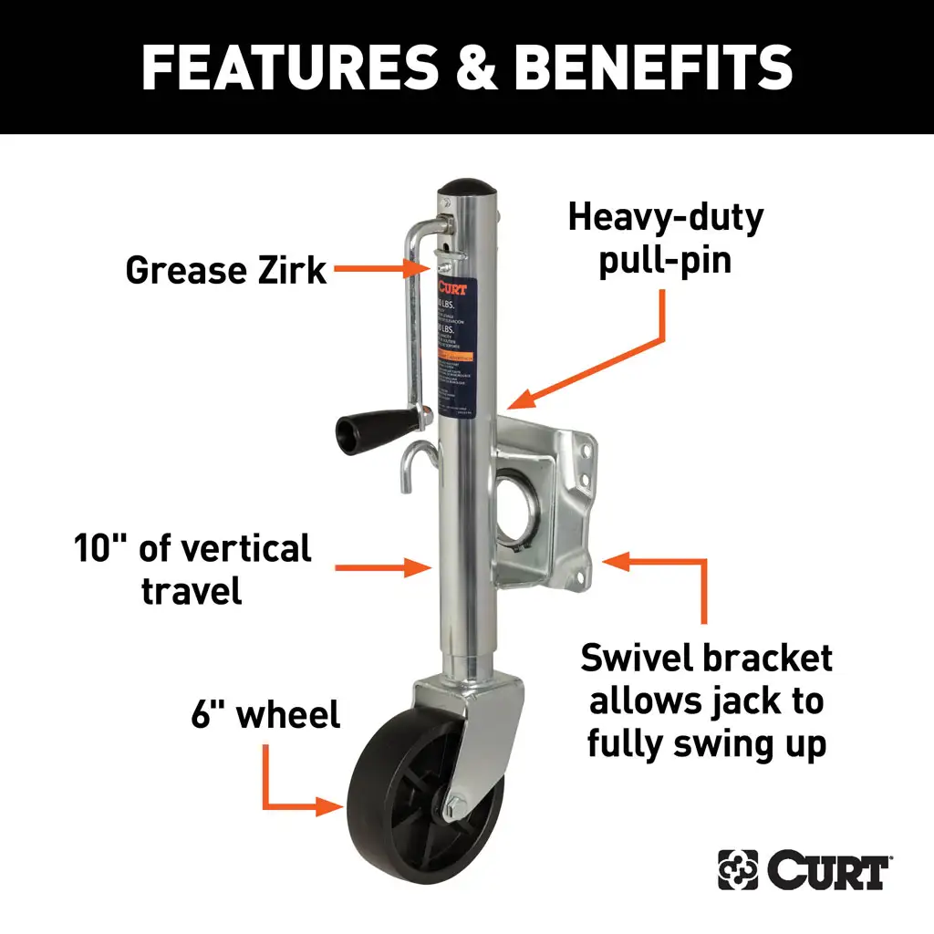 Marine Trailer Jack with 6" Wheel (1,000 lbs, 10" Travel, Packaged) - Thumbnail 3