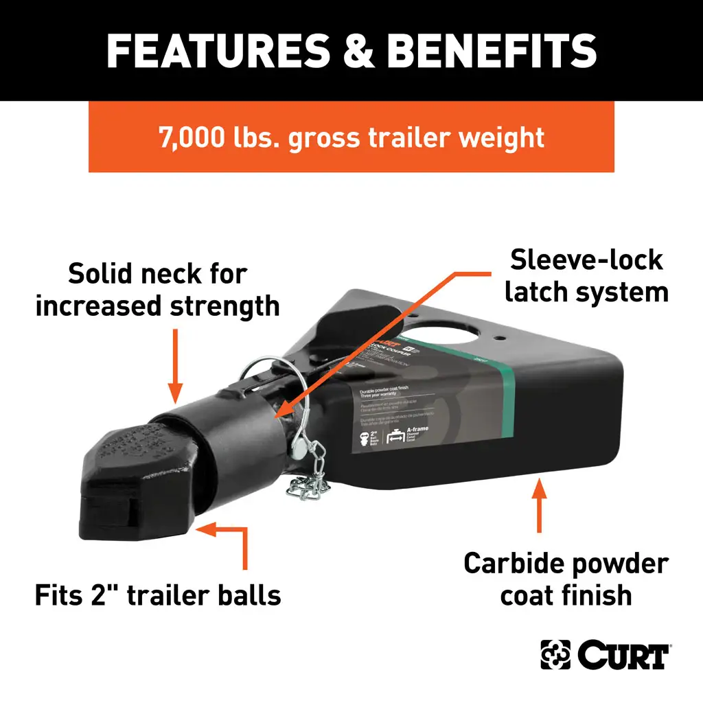 2" A-Frame Coupler with Sleeve-Lock (7,000 lbs, Black) - Thumbnail 3