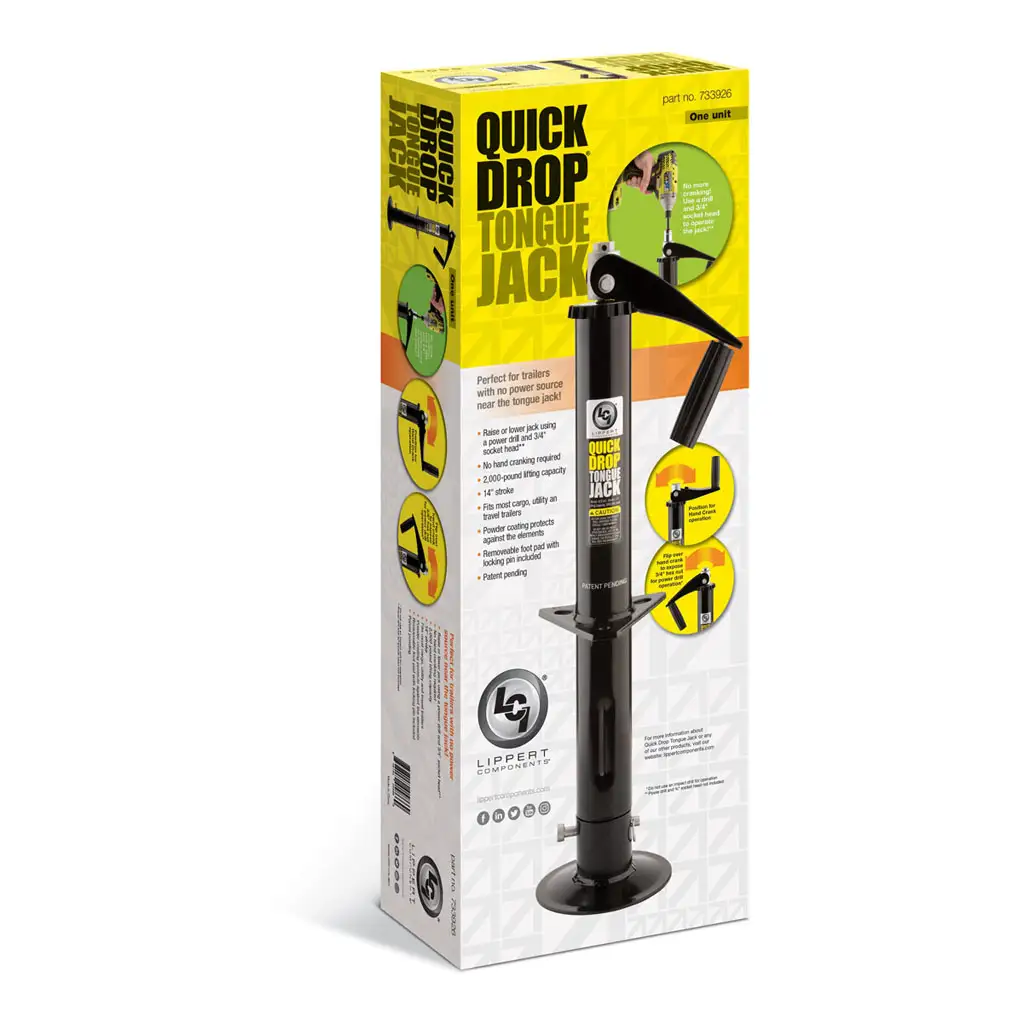 Lippert Quick Drop Drill-Operated Tongue Jack, 2,000 lbs, 14" Travel - Thumbnail 9