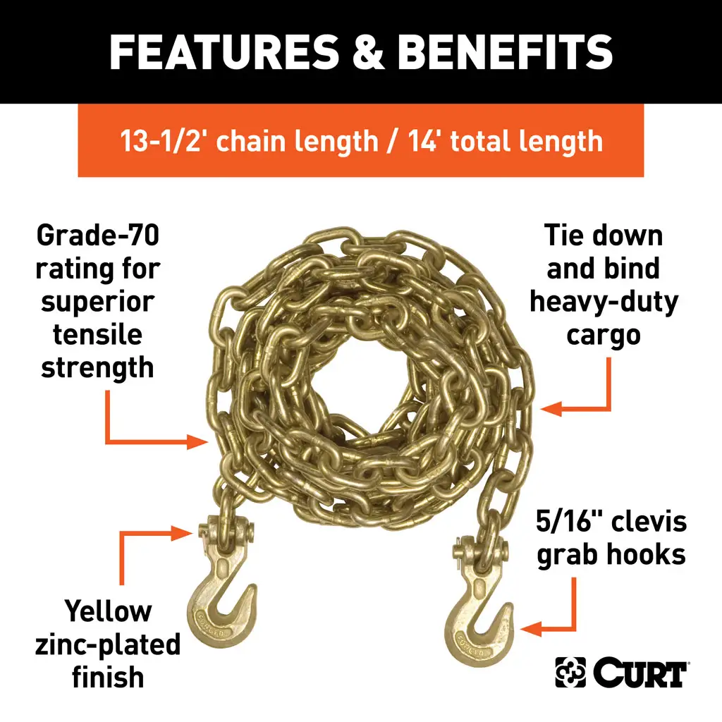 14' Transport Binder Safety Chain with 2 Clevis Hooks (18,800 lbs, Yellow Zinc) - Thumbnail 3