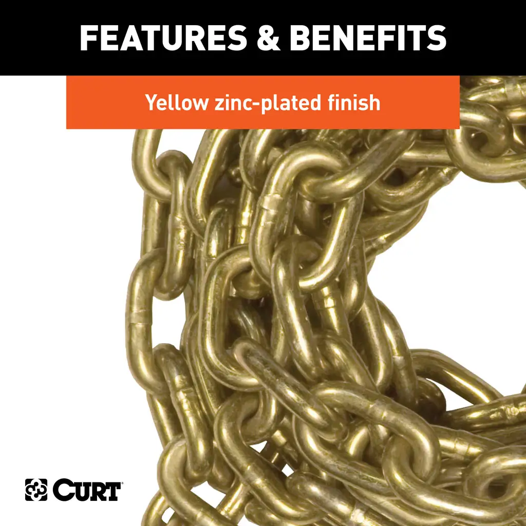 16' Transport Binder Safety Chain with 2 Clevis Hooks (18,800 lbs, Yellow Zinc) - Thumbnail 6