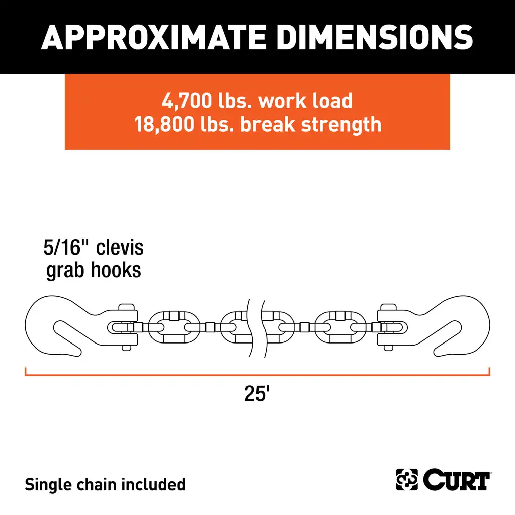 25' Transport Binder Safety Chain with 2 Clevis Hooks (18,800 lbs, Yellow Zinc) - Thumbnail 2