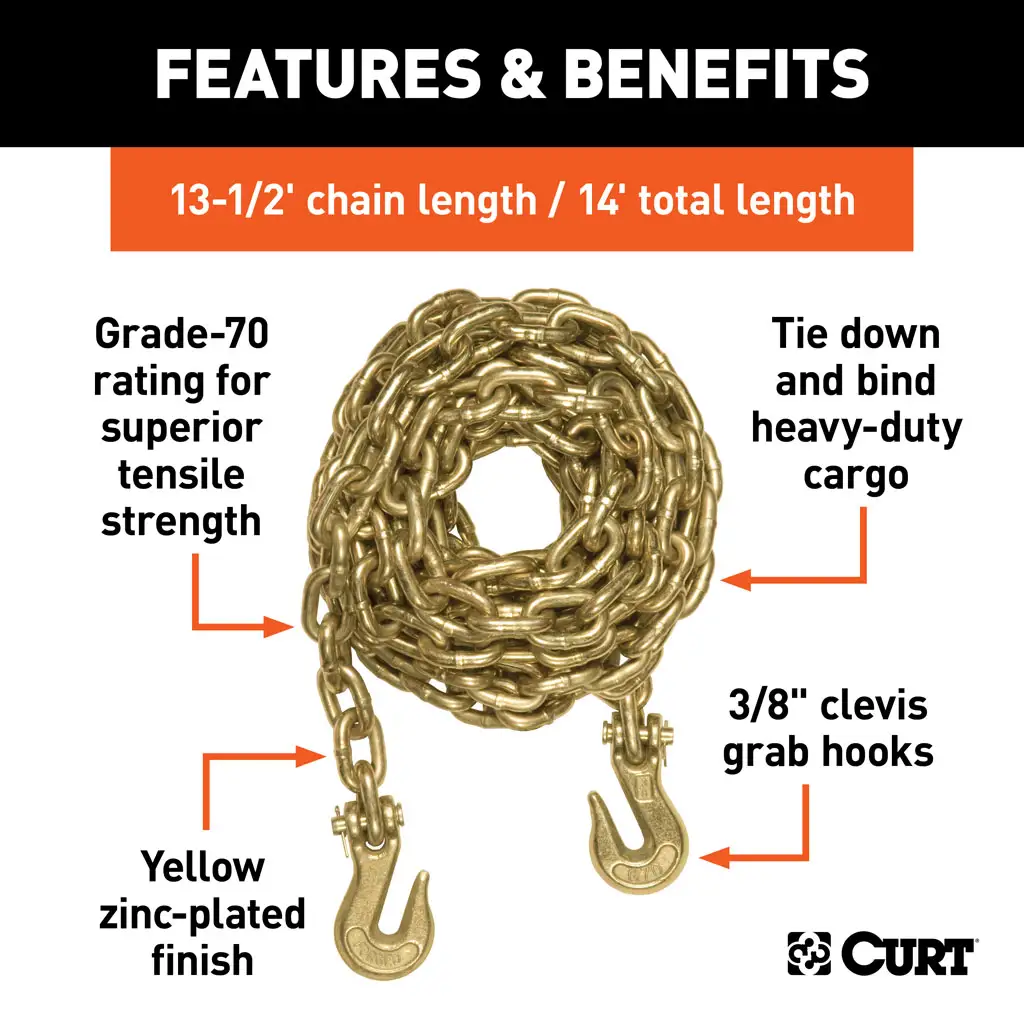 14' Transport Binder Safety Chain with 2 Clevis Hooks (26,400 lbs, Yellow Zinc) - Thumbnail 3