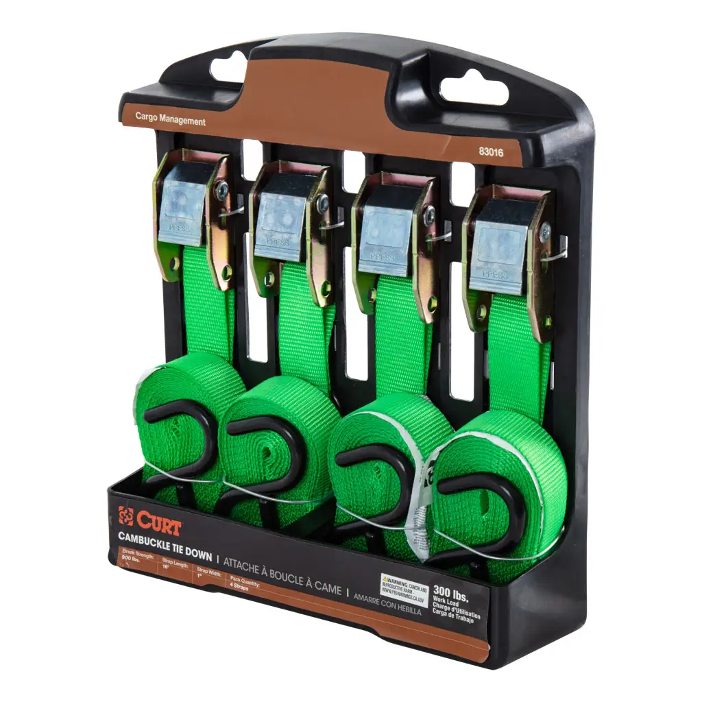 16' Dark Green Cargo Straps with S-Hooks (300 lbs, 4-Pack) - Thumbnail 7