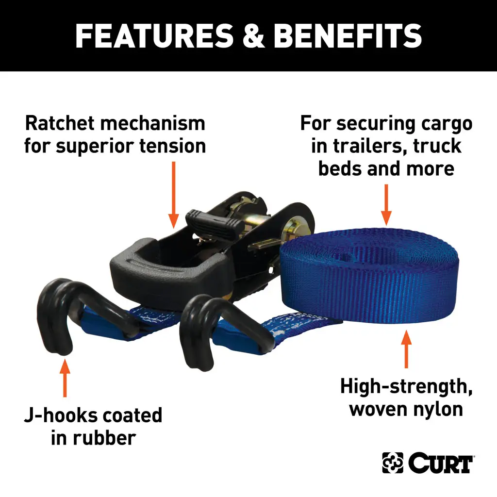 16' Blue Cargo Straps with J-Hooks (733 lbs, 2-Pack) - Thumbnail 3