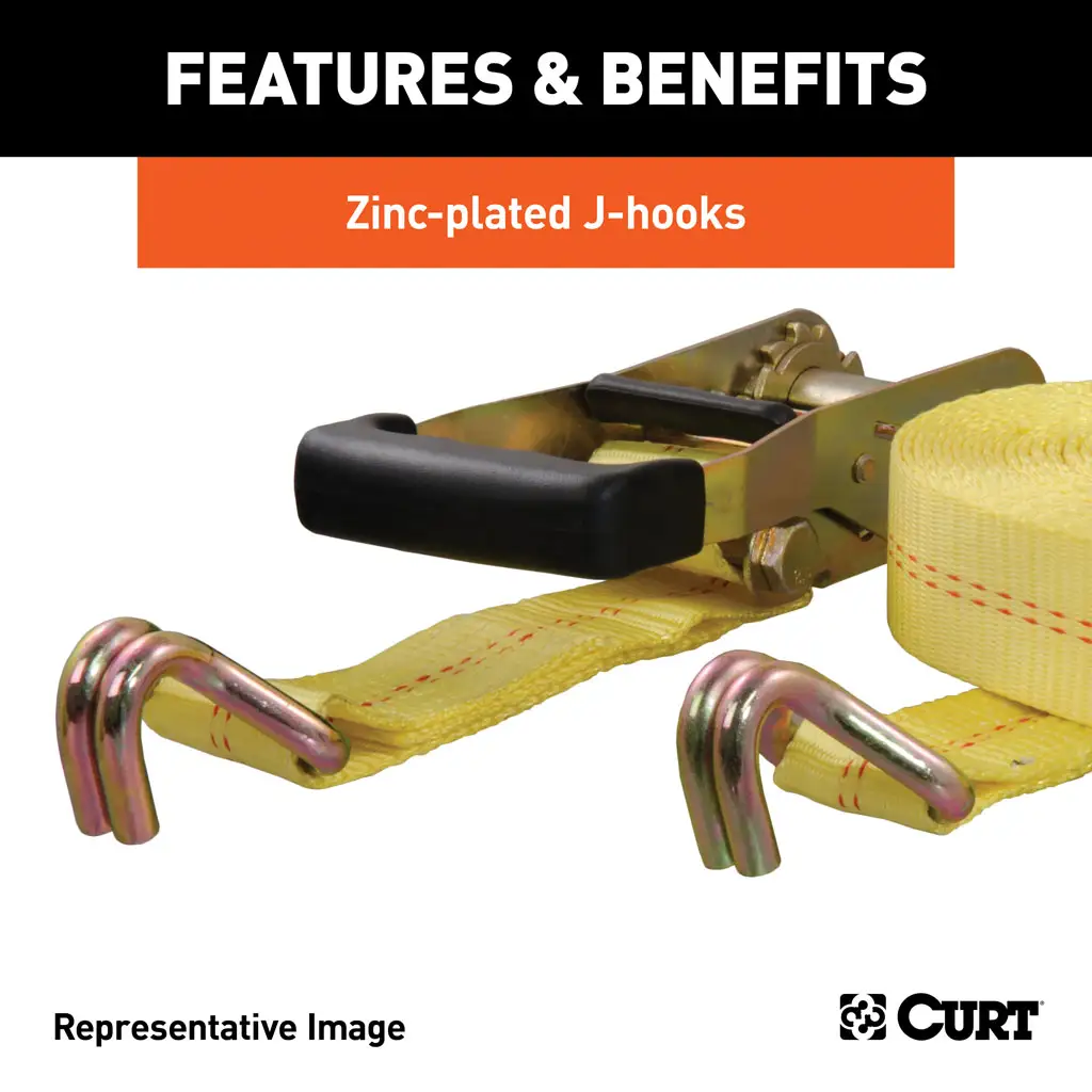 27' Yellow Cargo Strap with J-Hooks (3,333 lbs.) - Thumbnail 7