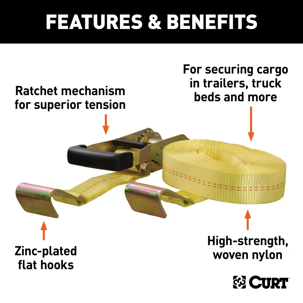 27' Yellow Cargo Strap with Flat Hooks (3,333 lbs.) - Thumbnail 3