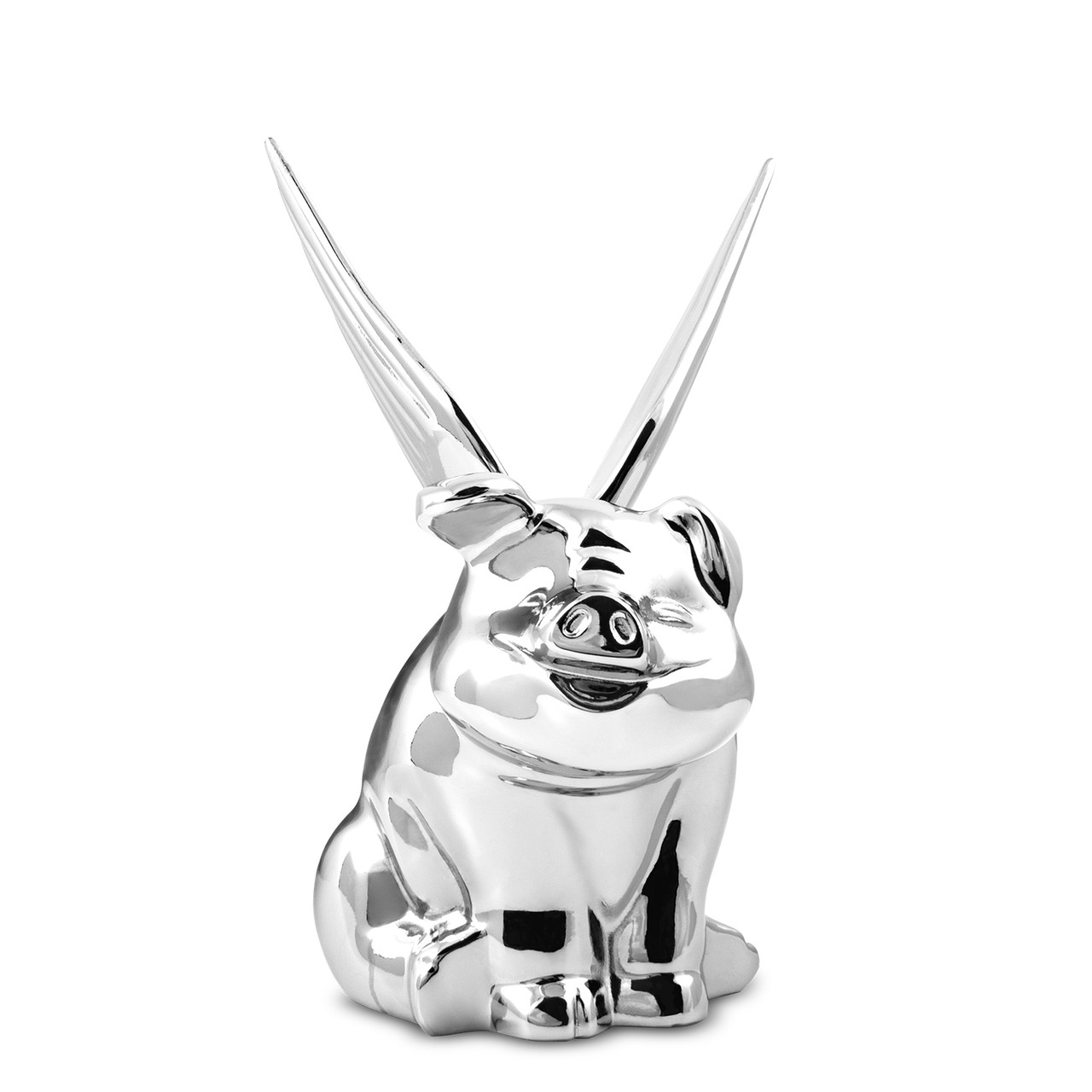 Chrome Smiling Pig With Wings Hood Ornament