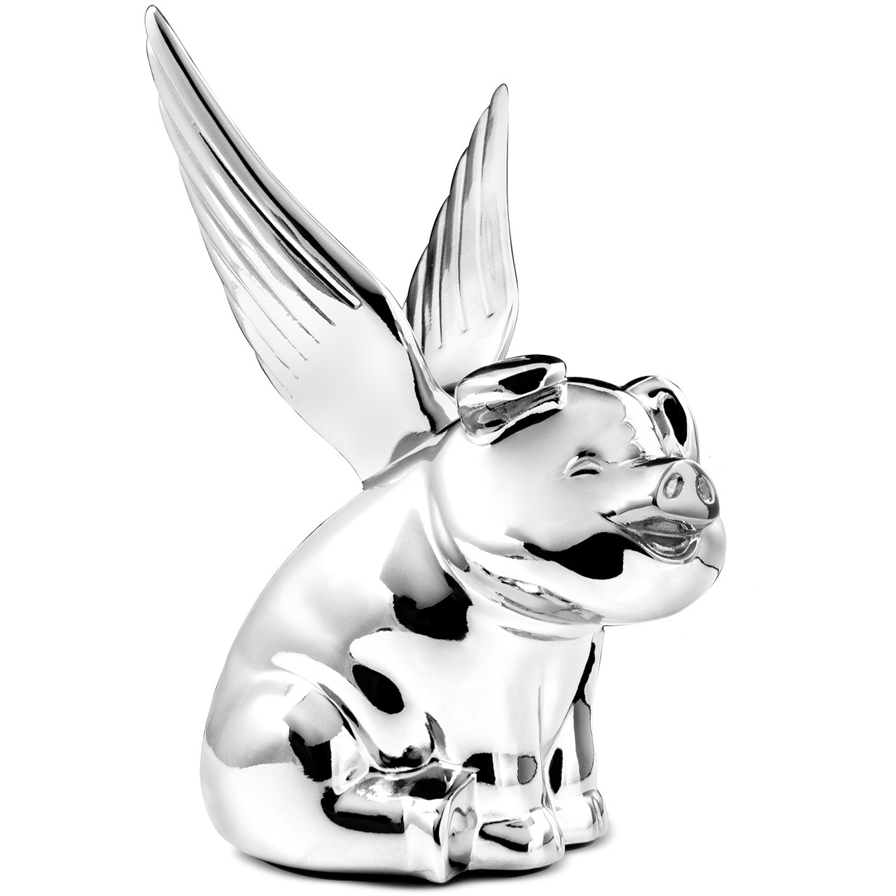 Chrome Smiling Pig With Wings Hood Ornament - Thumbnail 7