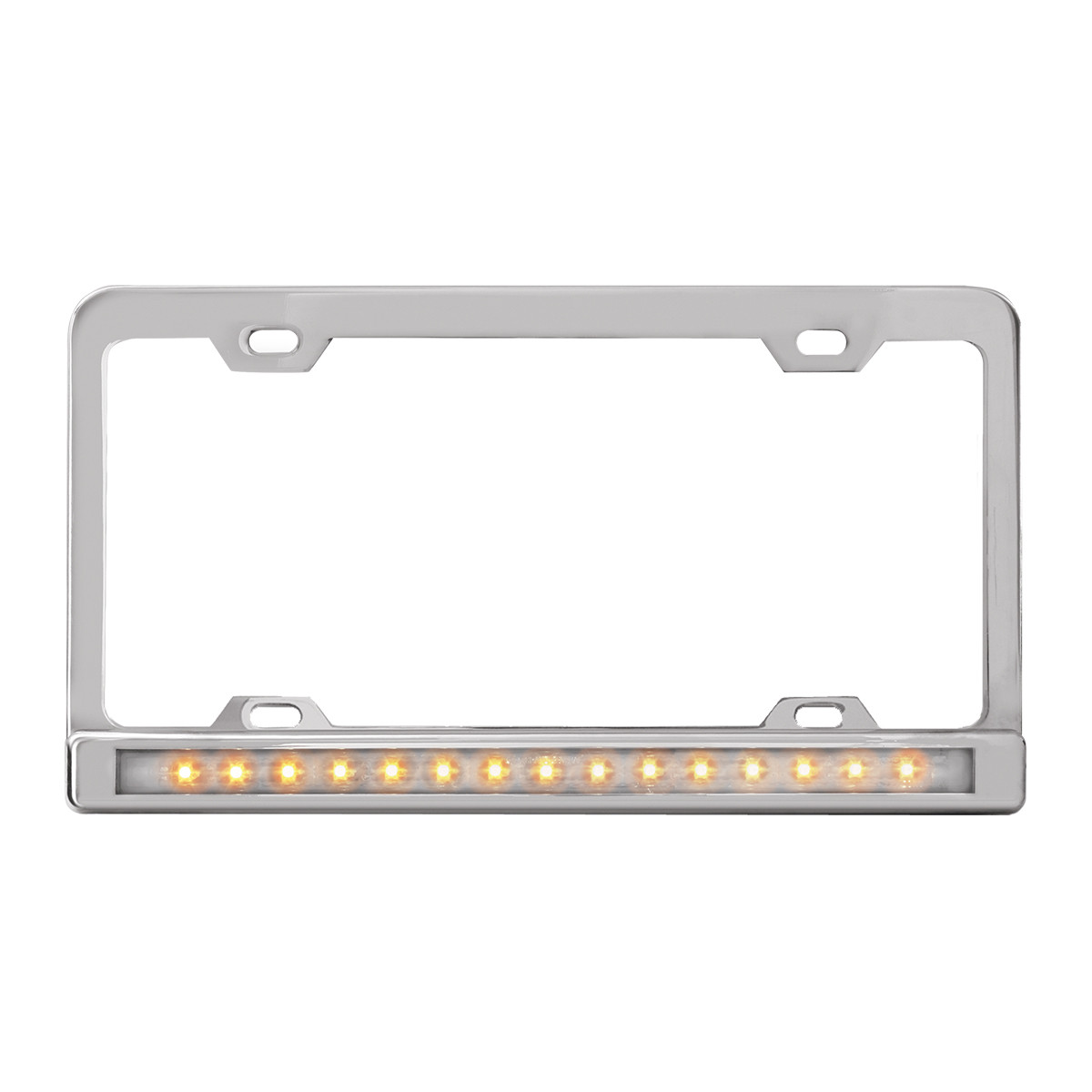 License Plate Frame w/ 4 Holes, 12" LED & Chrome Plastic Bezel
