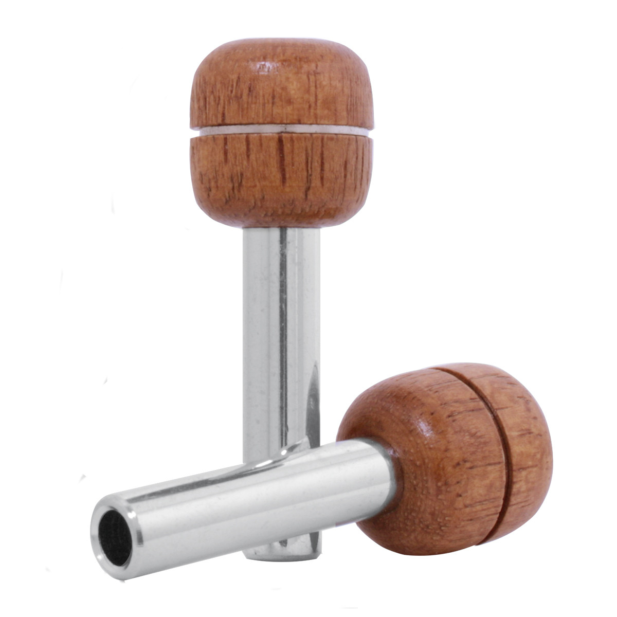 Chrome Tube w/ Rounded Walnut Top Door Lock Knob