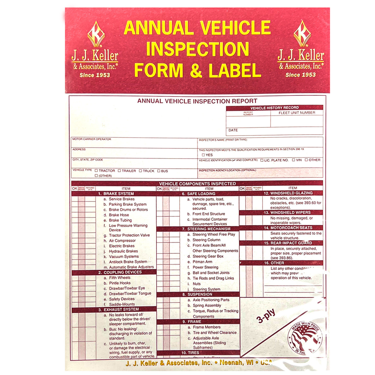 Annual Vehicle Inspection Report with Labels