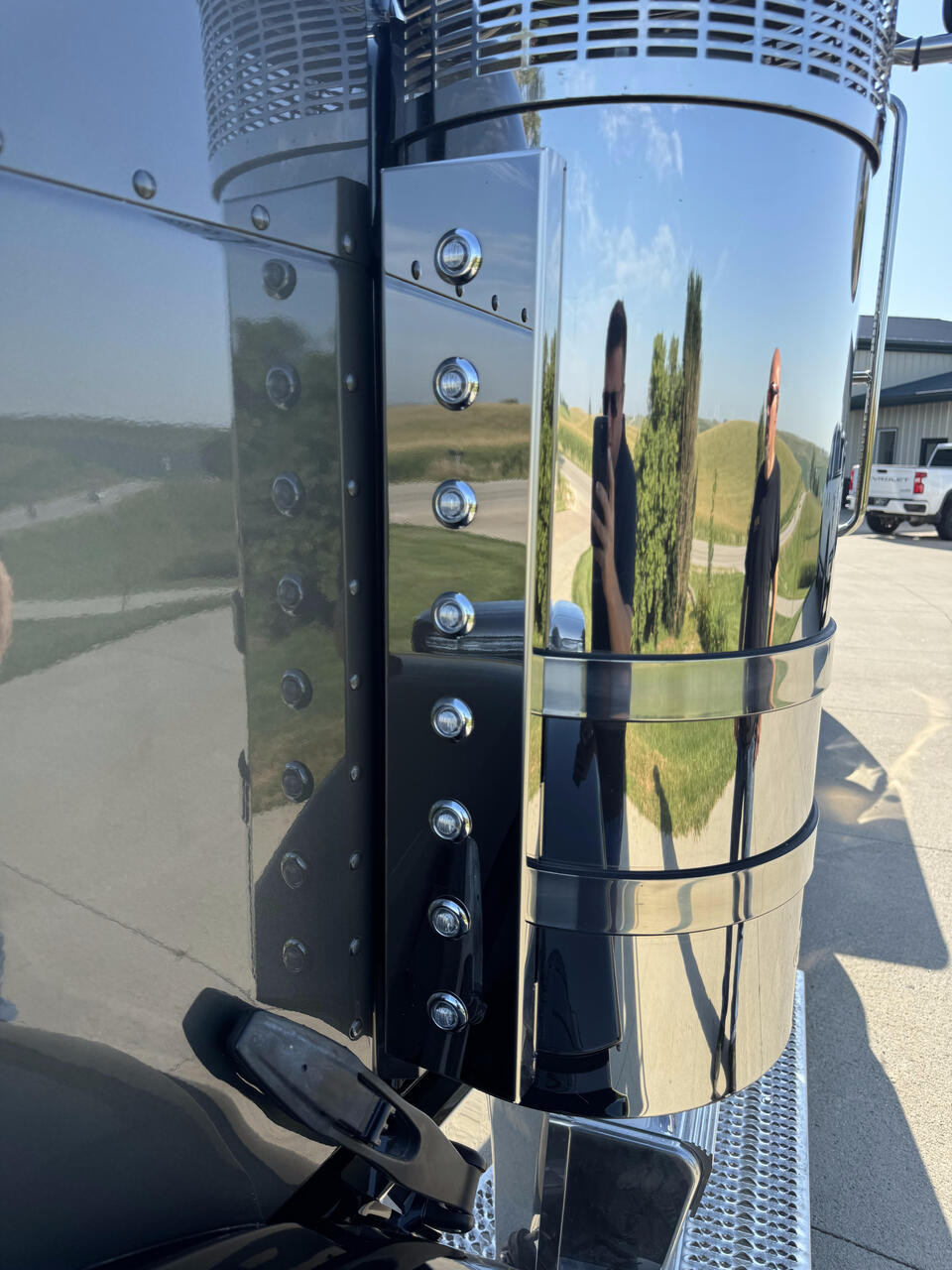 Peterbilt 589 Air Breather Panel - Strap Design - Front - (4) Watermelon Lights Holes - Thumbnail 2