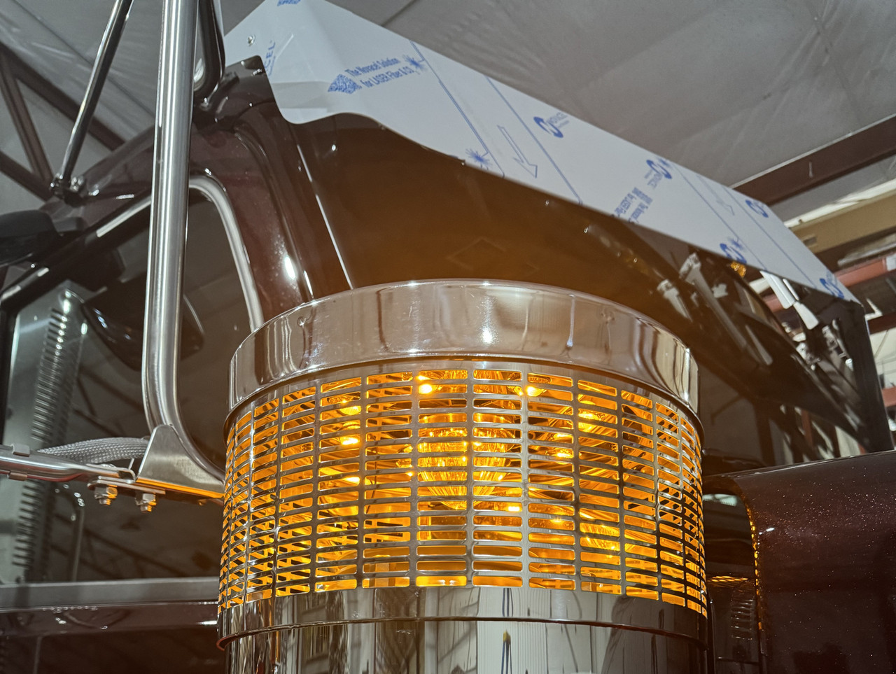 Peterbilt 389 & 589 Top Screen Light Brackets for 15" Donaldson Air Cleaner - (8) 3/4" Light Hole Configuration - Thumbnail 4