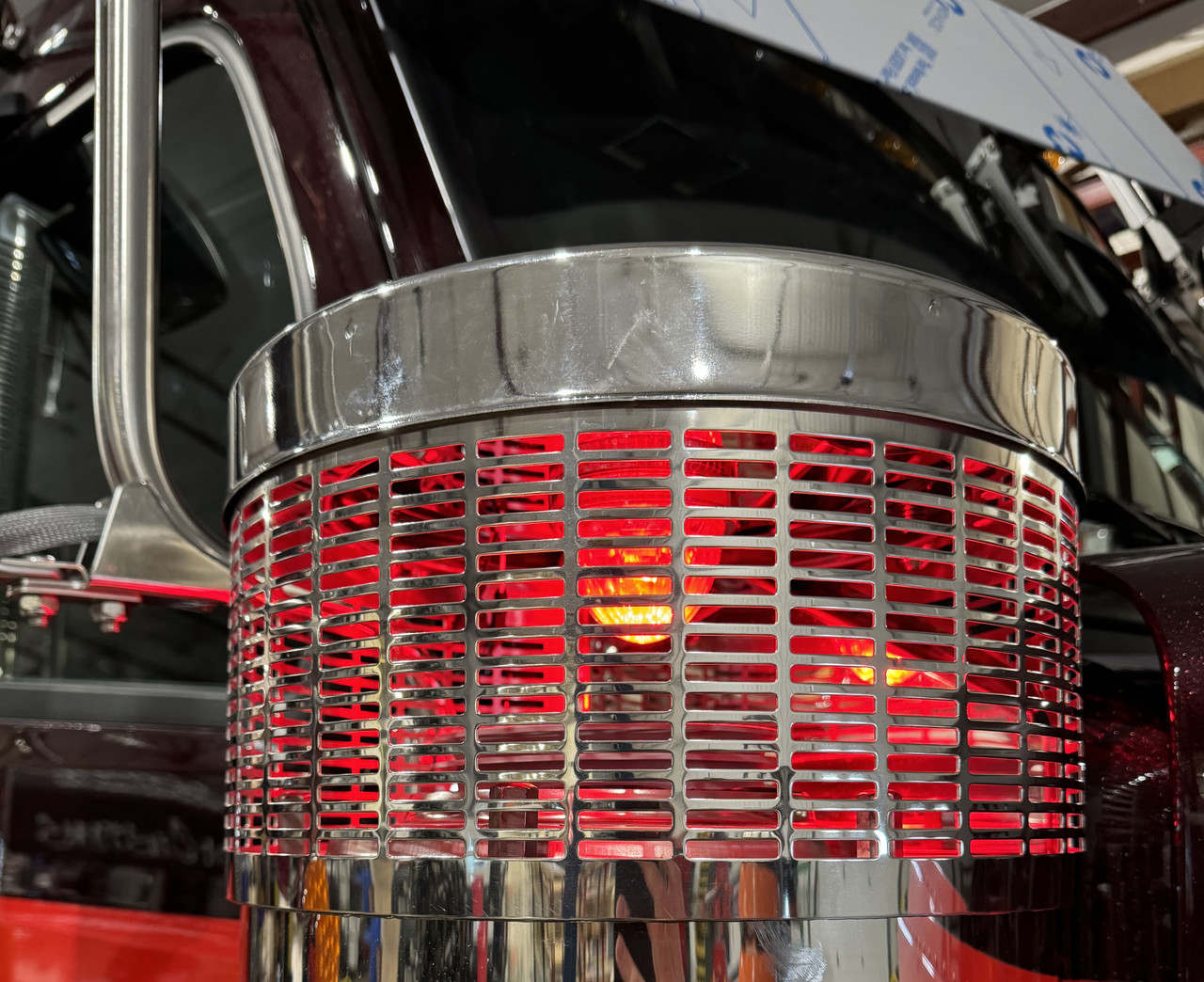 Peterbilt 389 & 589 Top Screen Light Brackets for 15" Donaldson Air Cleaner - (8) 3/4" Light Hole and (1) Watermelon Light Configuration