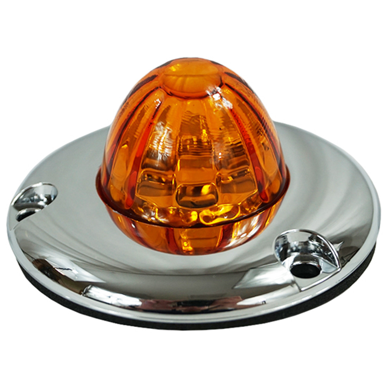 Legendary Glass 1-1/2 Inch Watermelon Amber - Amber LED Light W/ Chrome Flat Bezel - 3 Hole Mount, 2 Wire