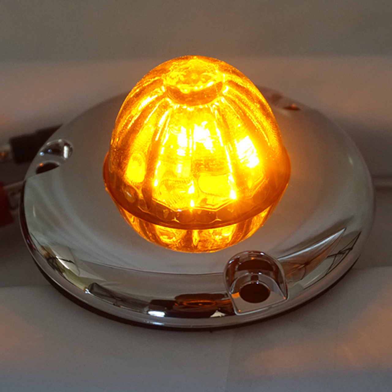 Legendary Glass 1-1/2 Inch Watermelon Amber - Amber LED Light W/ Chrome Flat Bezel - 3 Hole Mount, 2 Wire - Thumbnail 2