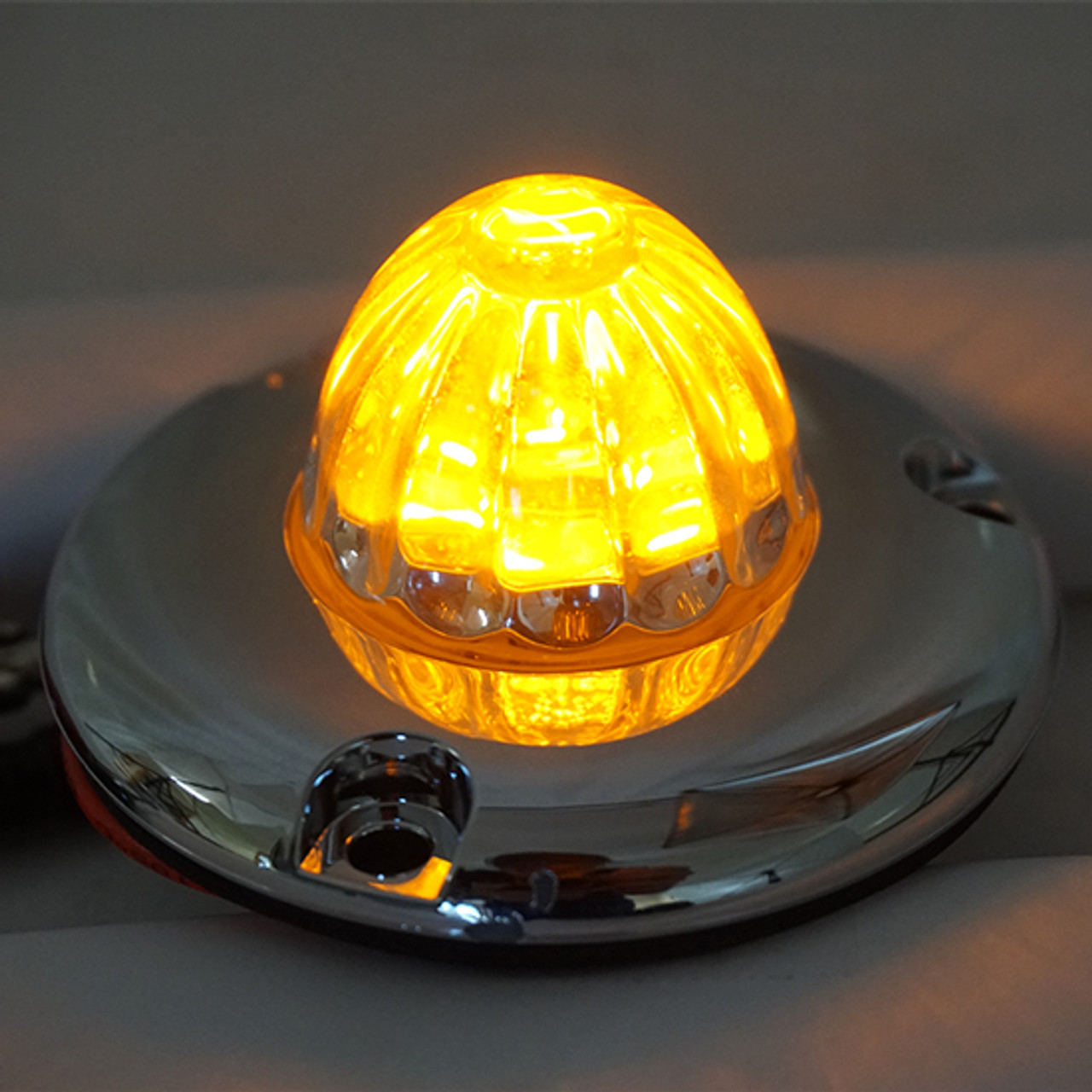 Legendary Glass 1-1/2 Inch Watermelon Amber LED - Clear Glass  W/ Chrome Flat Bezel - 3 Hole Mount, 2 Wire - Thumbnail 2