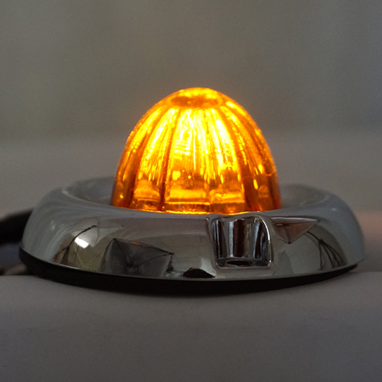 Legendary Glass 1-1/2 Inch Watermelon Amber - Amber LED Light W/ Chrome Insert Bezel - 3 Hole Mount, 2 Wire - Thumbnail 2