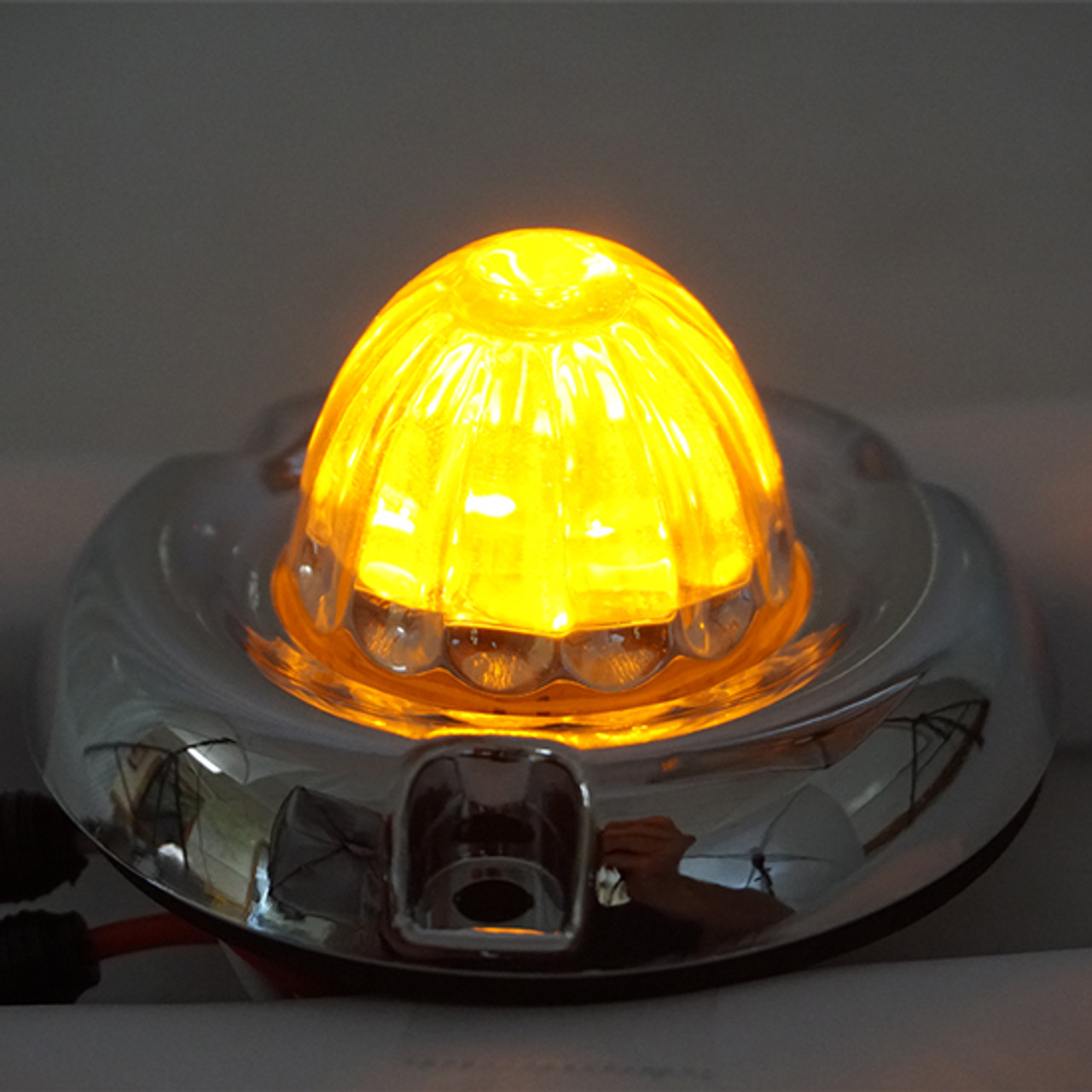 Legendary Glass 1-1/2 Inch Watermelon Amber LED - Clear Glass W/ Chrome Insert Bezel - 3 Hole Mount, 2 Wire - Thumbnail 3