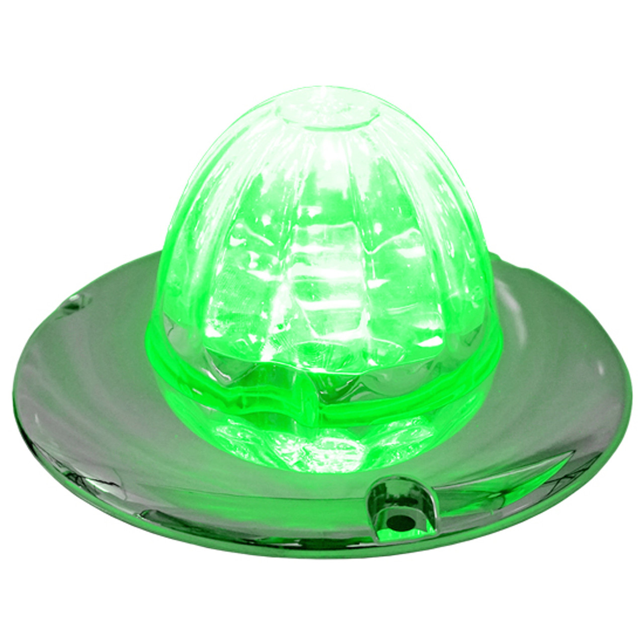Legendary Glass 3-1/2 Inch Watermelon Green-Clear LED Light W/ Chrome Flat Bezel - 3 Hole Mount, 3 Wire - Thumbnail 2