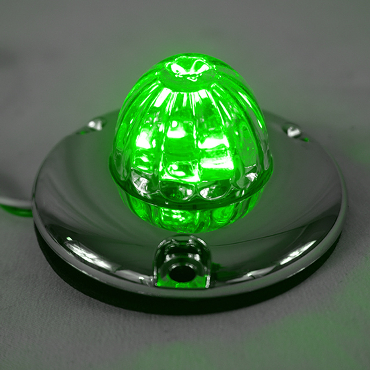 Legendary Glass 1-1/2 Inch Watermelon Green-Clear LED Light W/ Chrome Flat Bezel - 3 Hole Mount, 2 Wire - Thumbnail 2