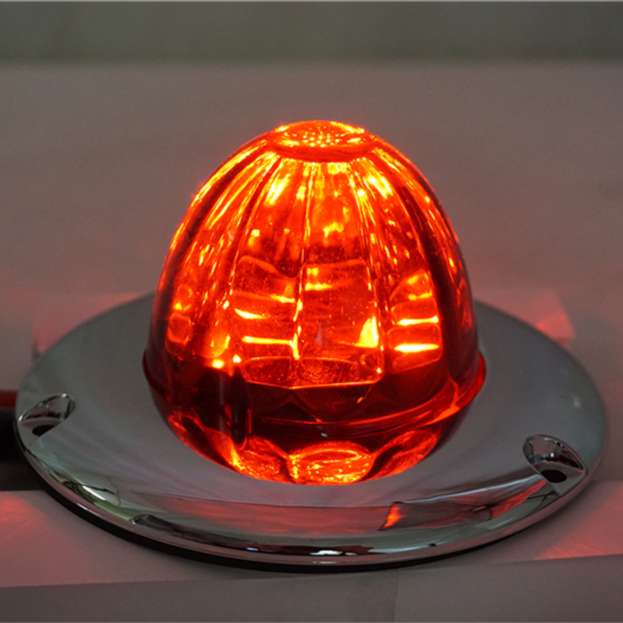 Legendary Glass 3-1/2 Inch Watermelon Red-Red LED Light W/ Chrome Flat Bezel - Thumbnail 2
