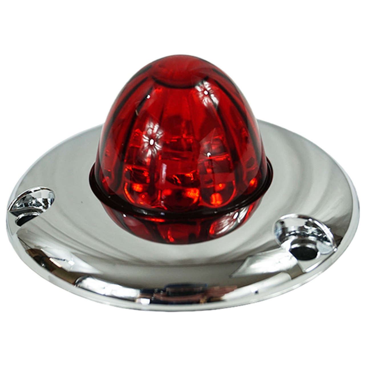 Legendary Glass 1-1/2 Inch Watermelon Red-Red LED Light W/ Chrome Flat Bezel - 3 Hole Mount