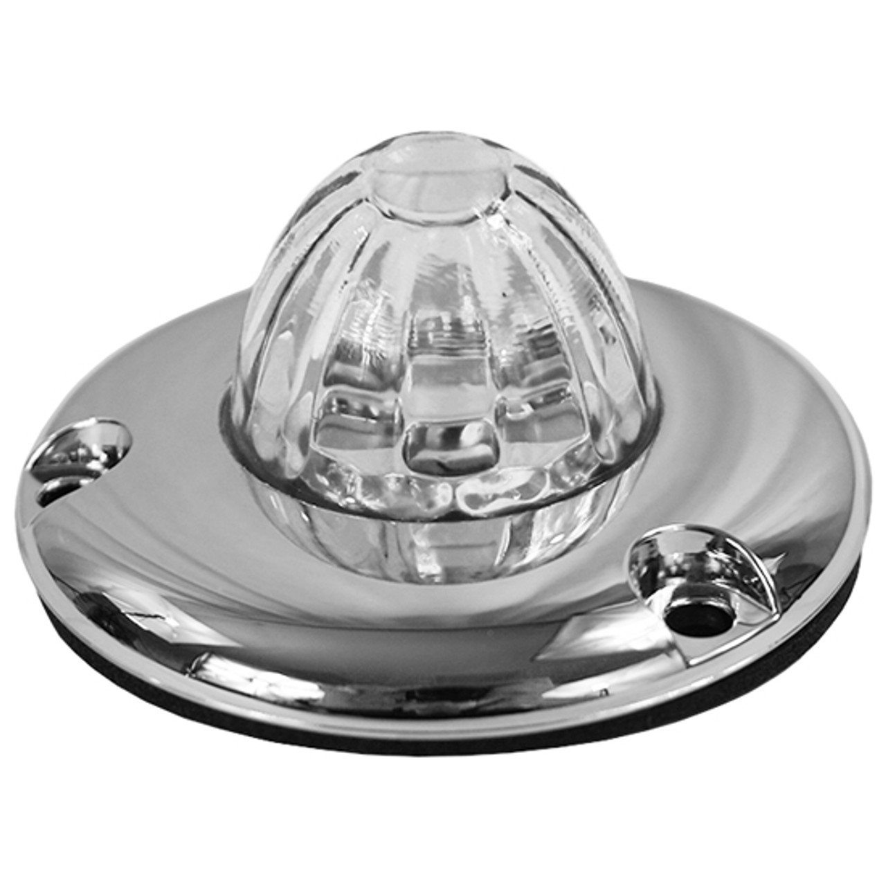 Legendary Glass 1-1/2 Inch Watermelon Red LED - Clear Glass W/ Chrome Flat Bezel - 3 Hole Mount