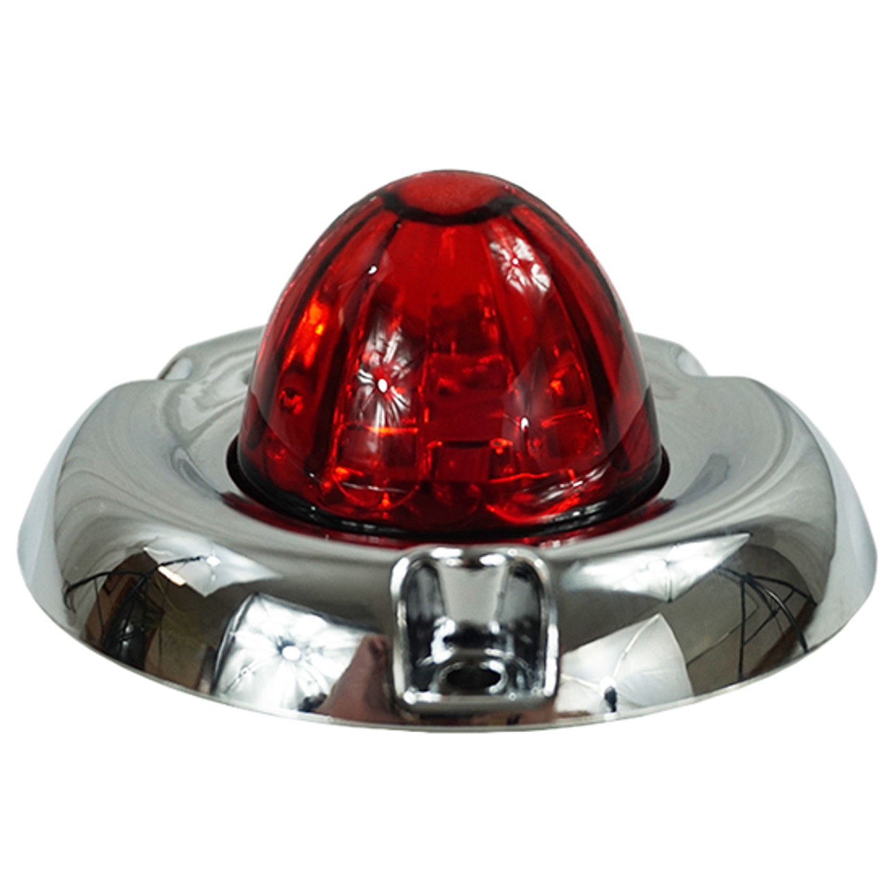 Legendary Glass 1-1/2 Inch Watermelon Red-Red LED Light W/ Chrome Inset Bezel - 3 Hole Mount