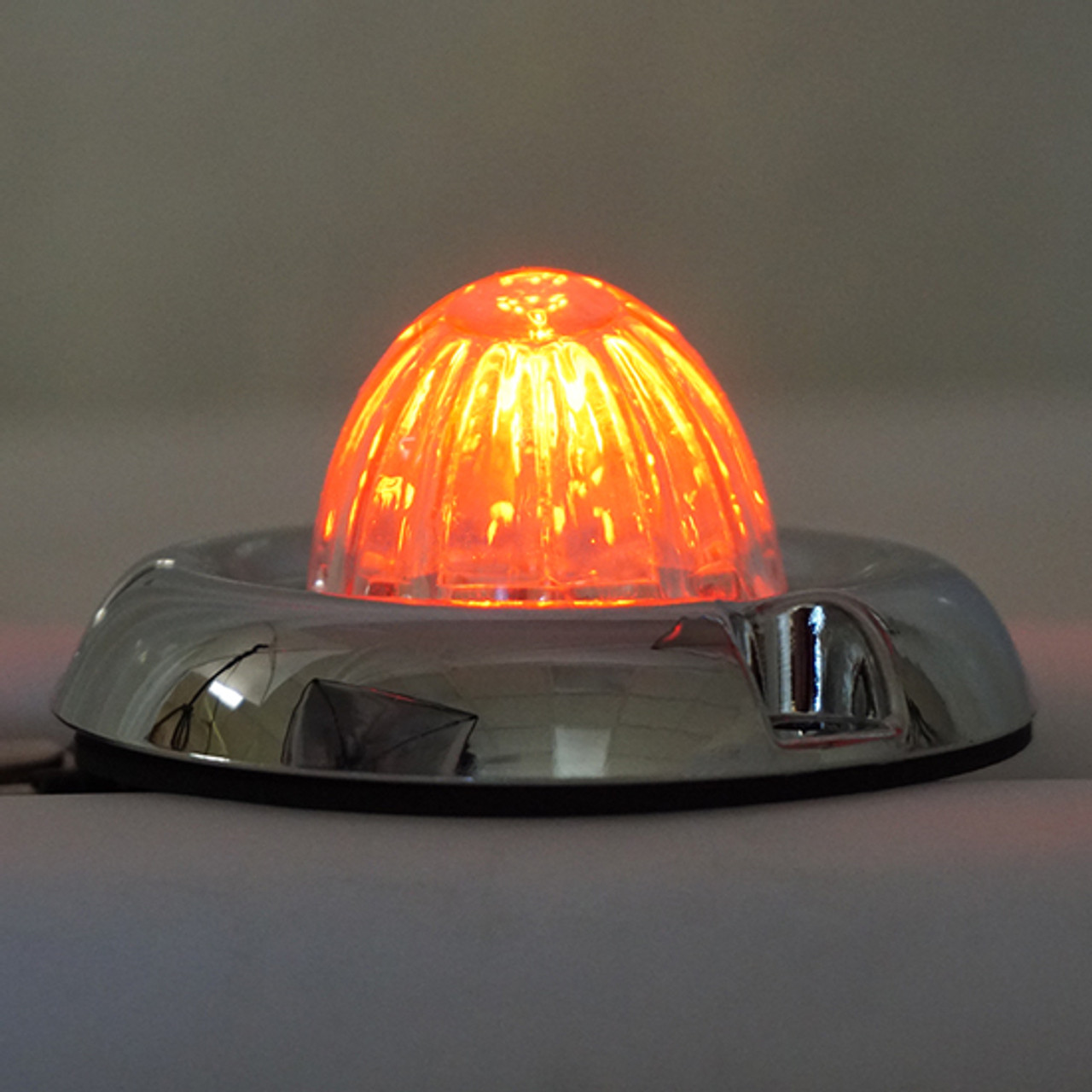 Legendary Glass 1-1/2 Inch Watermelon Red LED -Clear Glass W/ Chrome Inset Bezel - 3 Hole Mount - Thumbnail 2