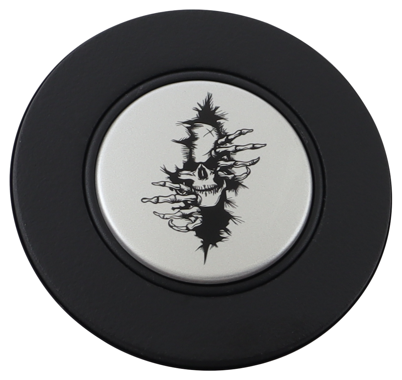 Black Textured - Crawling Skull - Silver Medallion