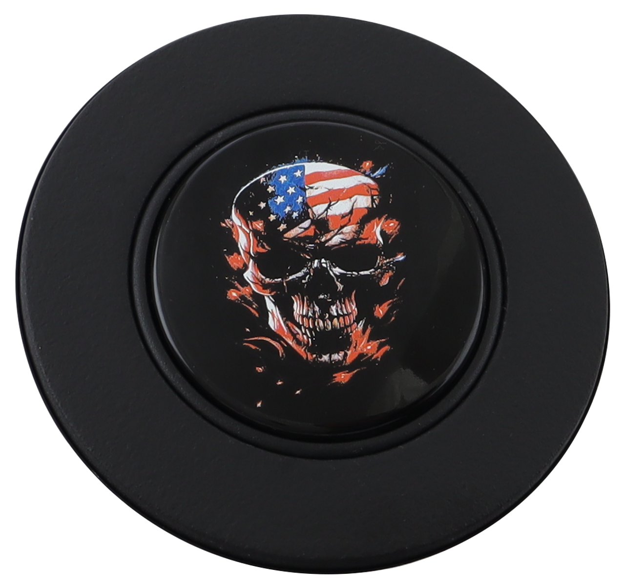 Black Textured- American Flag Skull - Black Medallion