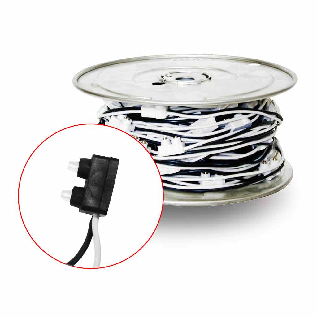 Male 2 Prong Pigtail Wire Harness with 10" Connector Spacing - 110 Plugs | 100 ft. Spool