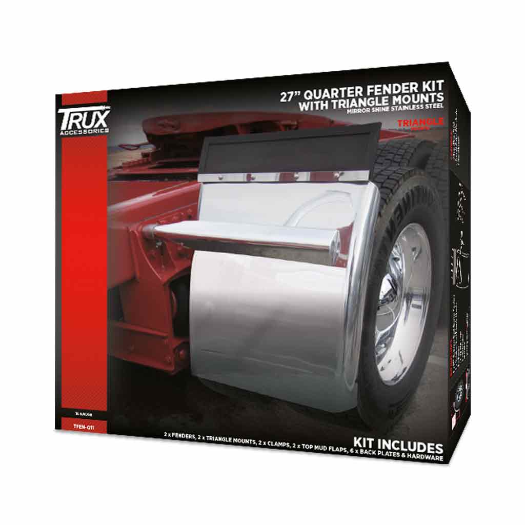27" Quarter Fender Kit with Triangle Mounts - 16 Gauge | Mirror Shine Stainless Steel - Thumbnail 4