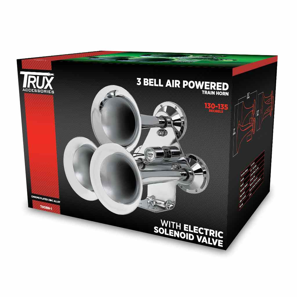 3 Bell Air Powered Train Horn - 130-135 Decibels | Chrome Plated Zinc Alloy - Thumbnail 2