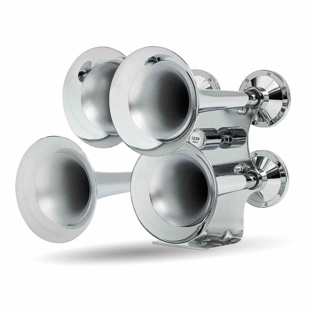 4 Bell Air Powered Train Horn - 140-145 Decibels | Chrome Plated Zinc Alloy - Thumbnail 2