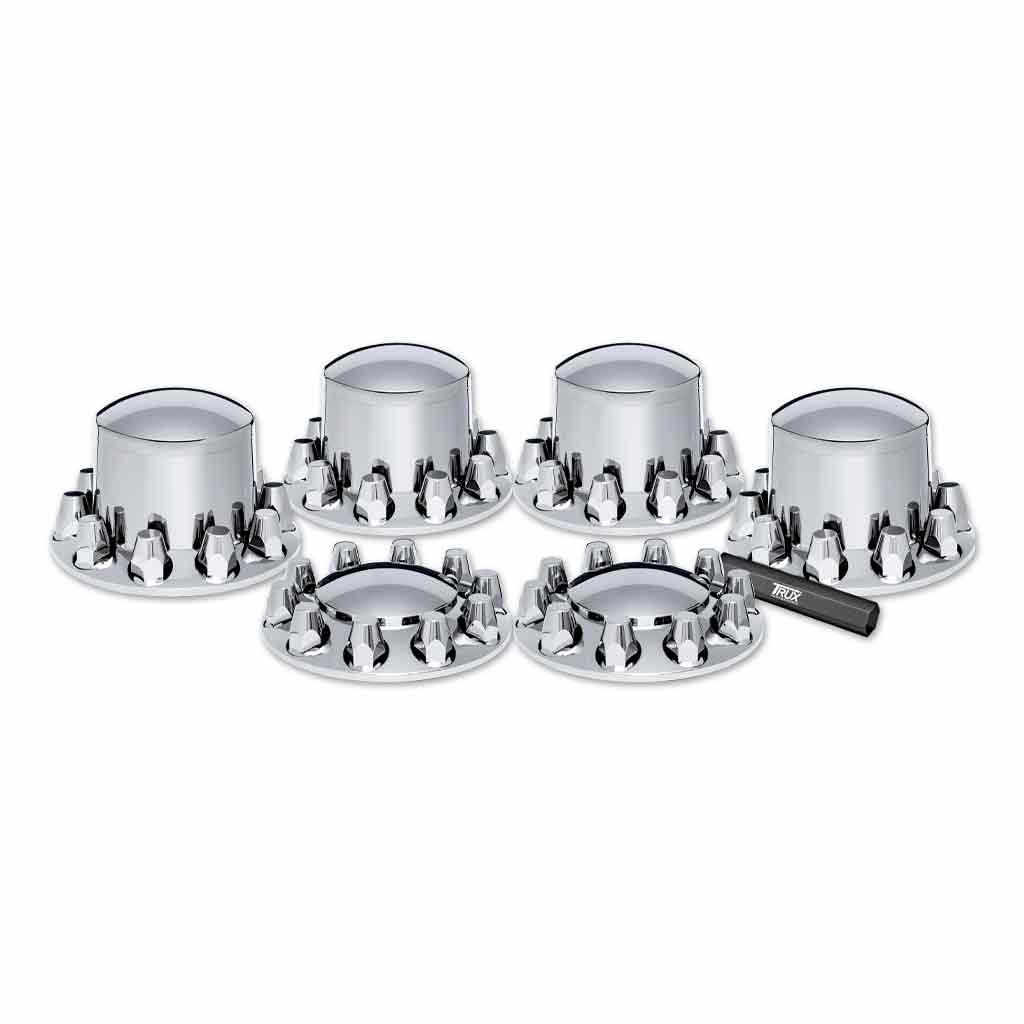 Complete Axle Cover Kit with Removable Hubcaps & 33mm Threaded Nut Covers - Dome Hubcaps | Chrome ABS Plastic - Thumbnail 6