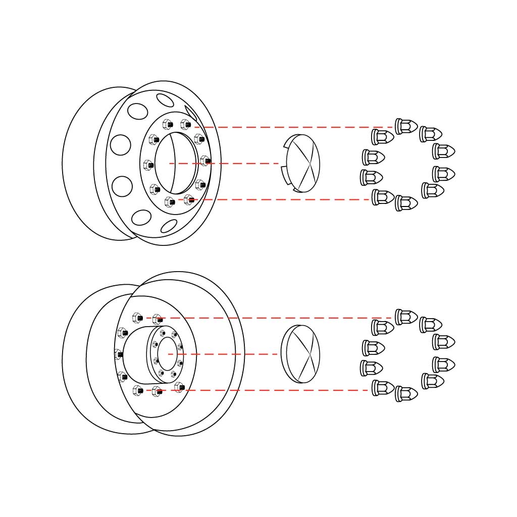 Complete Hubcap & Nut Cover Kit - 33mm Push On Nut Covers | Dome Hubcaps | Stainless Steel - Thumbnail 3