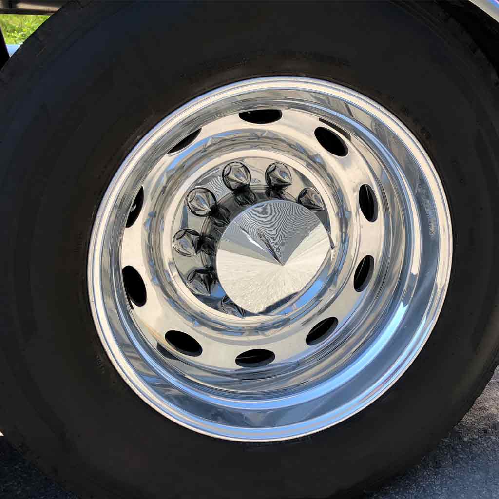 Complete Axle Cover Kit with Removable Hubcaps & 33mm Threaded Pointed Nut Covers - Pointed Hubcaps | Chrome ABS Plastic - Thumbnail 2