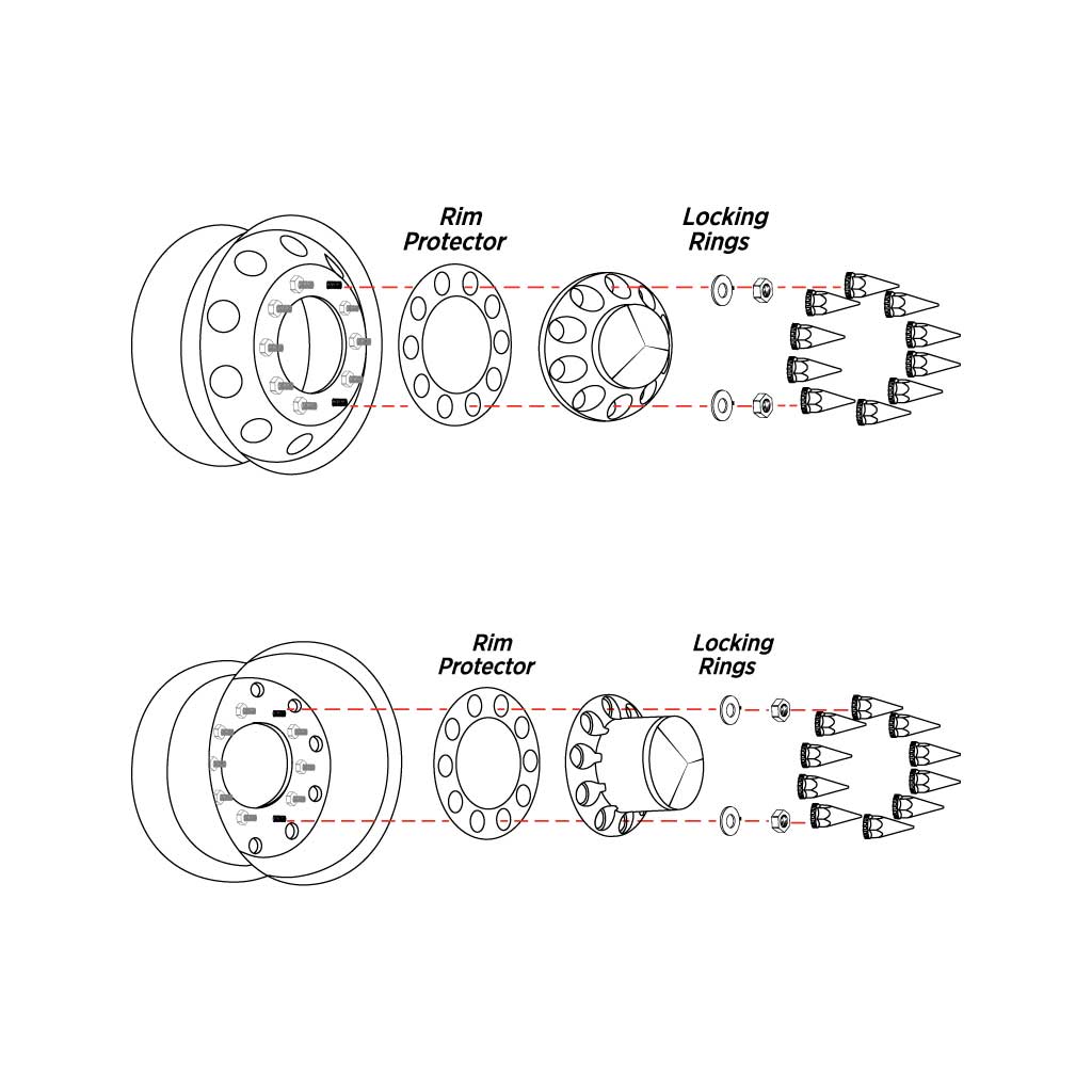 Complete Axle Cover Kit with Removable Hubcaps & 33mm Threaded Pointed Nut Covers - Pointed Hubcaps | Chrome ABS Plastic - Thumbnail 4
