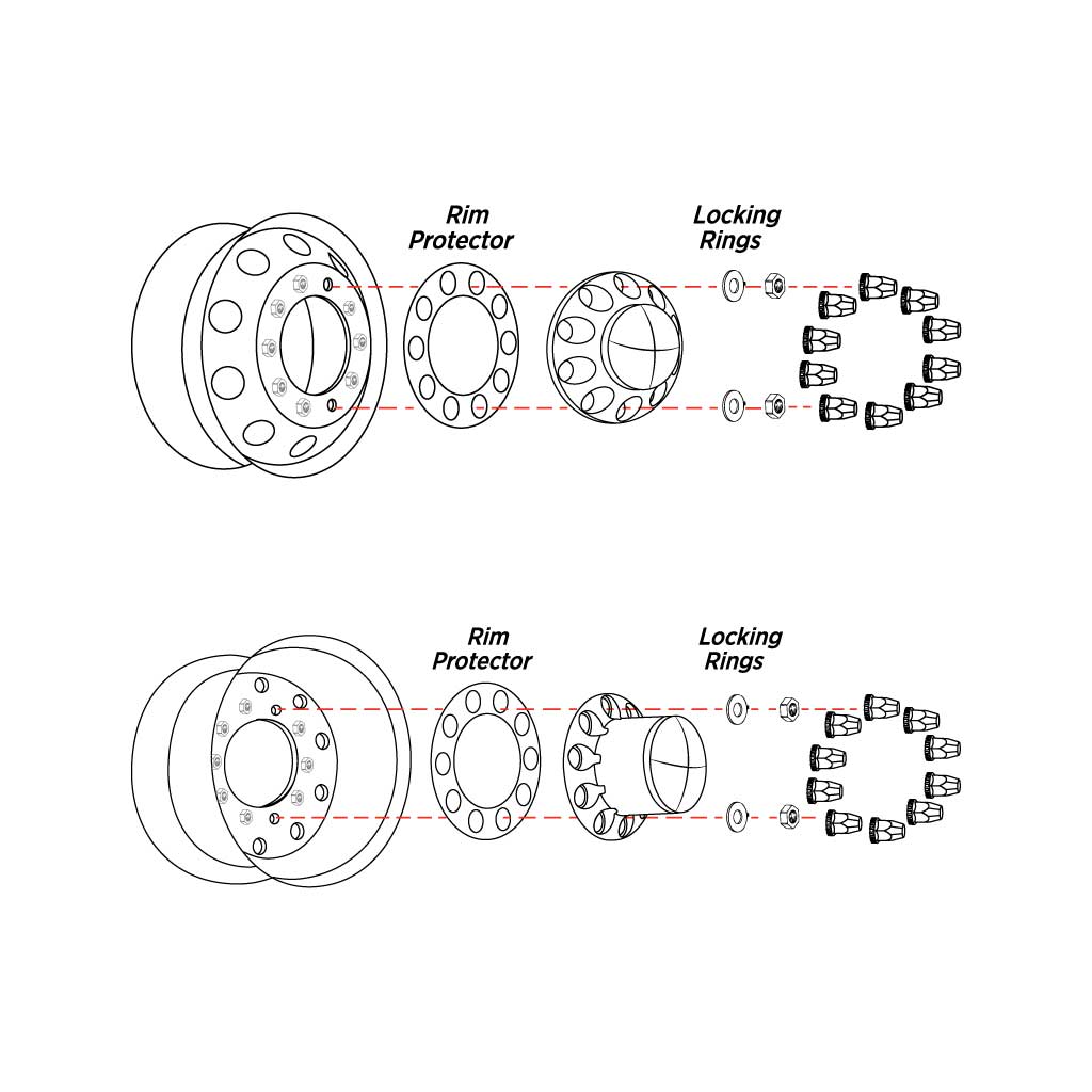 Complete Axle Cover Kit with Removable Hubcaps & 33mm Push On Nut Covers - Dome Hubcaps | Chrome ABS Plastic