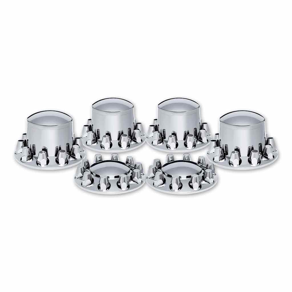Complete Axle Cover Kit with Removable Hubcaps & 33mm Push On Nut Covers - Dome Hubcaps | Chrome ABS Plastic - Thumbnail 4