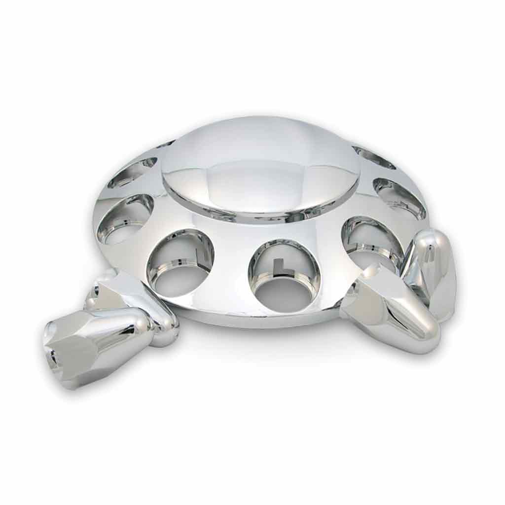 Front Axle Cover Kit with Removable Hubcap & 1 1/2" Push On Nut Covers - Dome Hubcap | Chrome ABS Plastic
