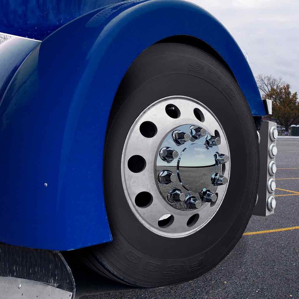 Front Axle Cover Kit with Removable Hubcap & 33mm Push On Nut Covers - Pointed Hubcap & Nut Covers | Chrome ABS Plastic - Thumbnail 4