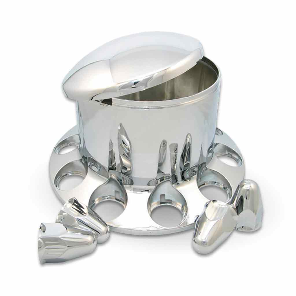 Rear Axle Cover Kit with Removable Hubcap & 1 1/2" Push-On Nut Covers - Dome Hubcap | Chrome ABS Plastic
