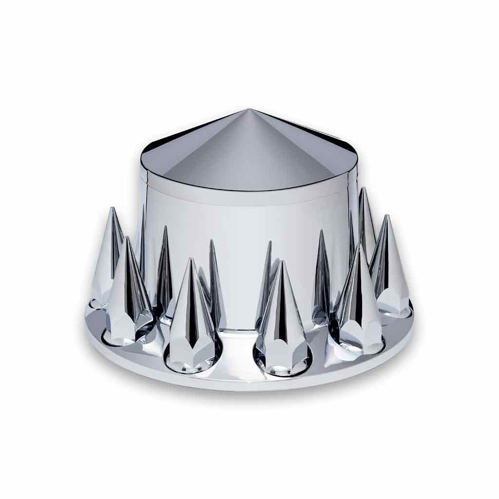 Rear Axle Cover Kit with Removable Hubcap & 33mm Threaded Nut Covers - Pointed Hubcap | Chrome ABS Plastic - Thumbnail 3