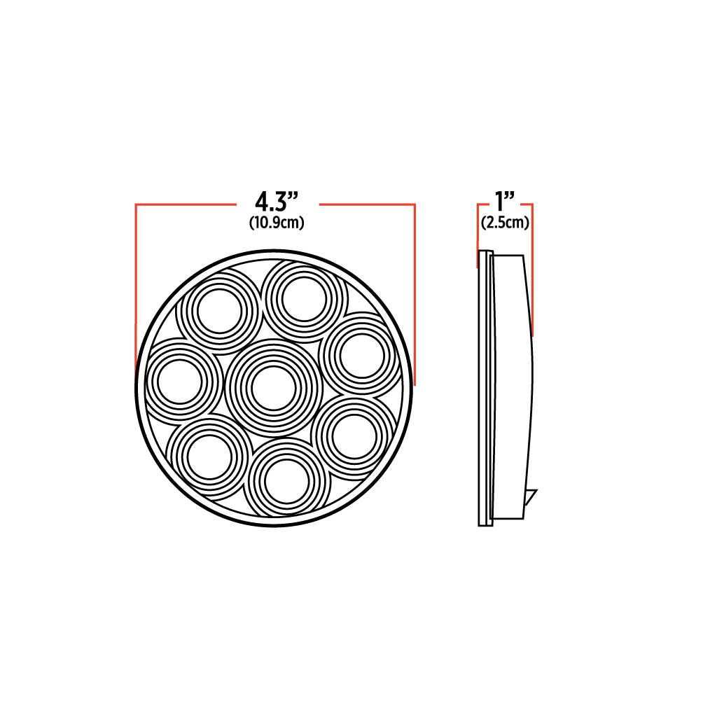 4" Clear Red Stop, Turn & Tail Round LED Light - 8 Diodes - Thumbnail 4