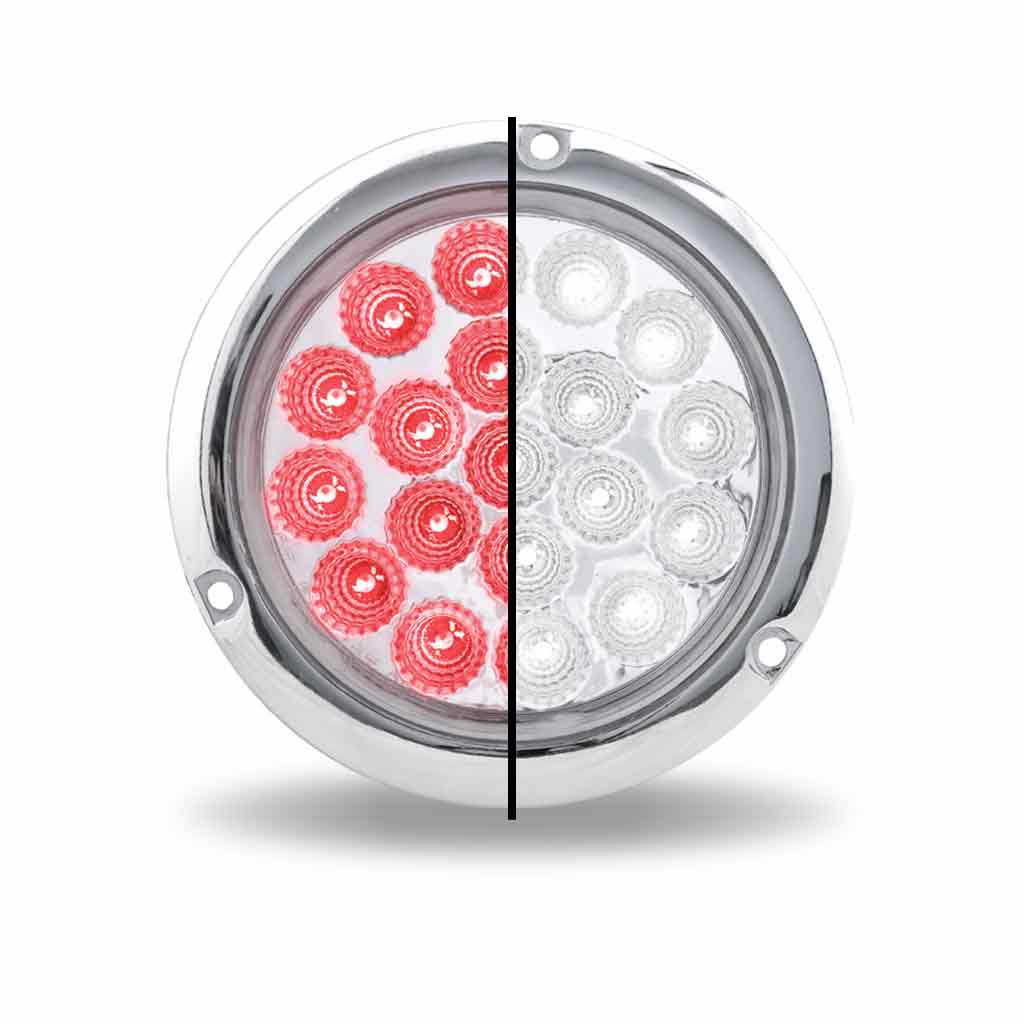 4" Red Stop, Turn & Tail to White Back Up Round Flange Mount LED Light - 19 Diodes - Thumbnail 2