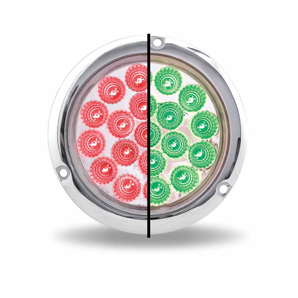 4" Red Stop, Turn & Tail to Green Auxiliary Round Flange Mount LED Light - 19 Diodes - Thumbnail 2